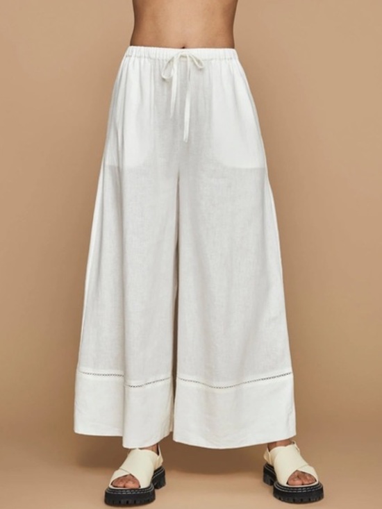 Carbon38 Pants - Carbon38 White linen Blend Wide Leg Pleated Drawstring Pants - Size L